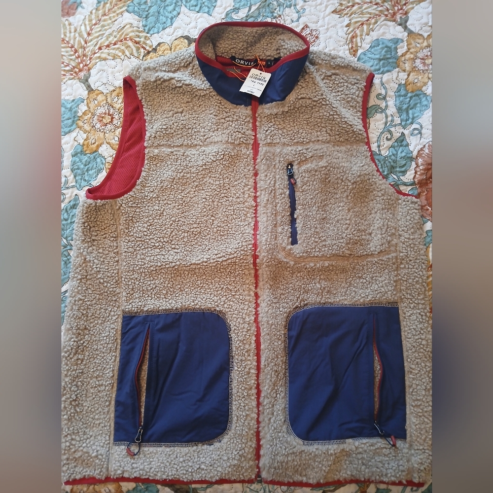 Men's Sherpa Fleece Vest with Red and Blue Accents